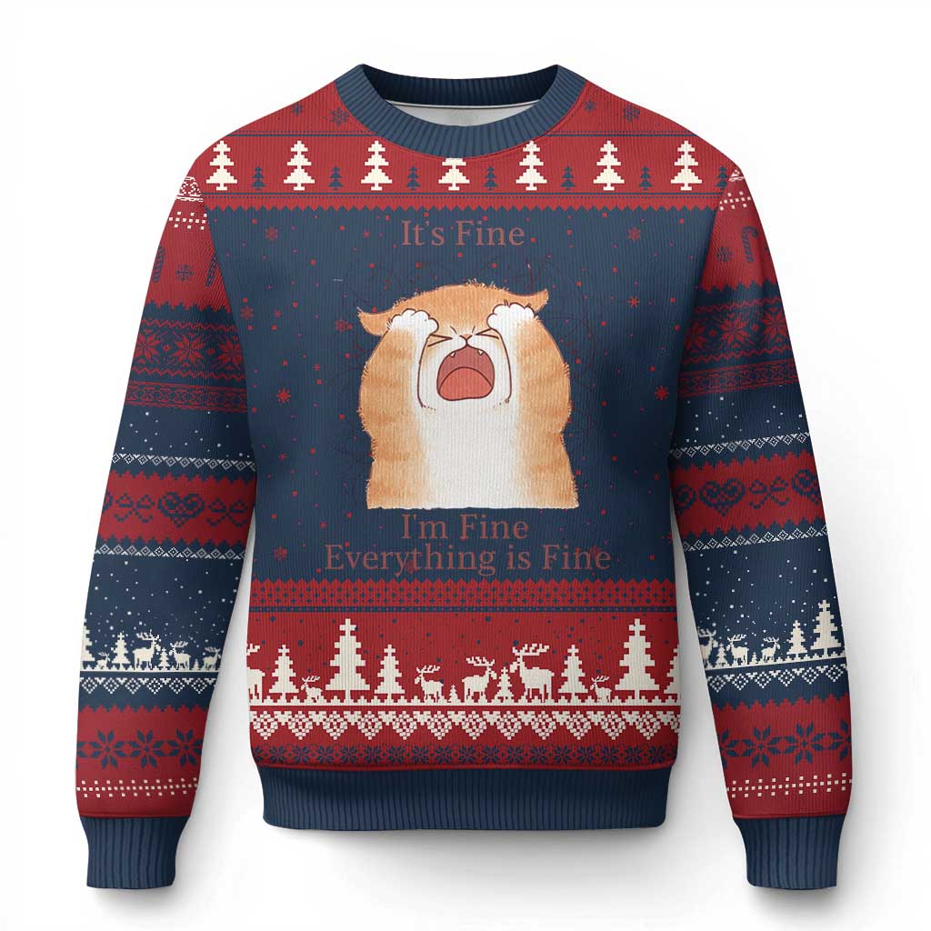 Its Fine I am Fine Everything is Fine Funny Cat Lover Ugly Christmas Sweater - Wonder Print Shop