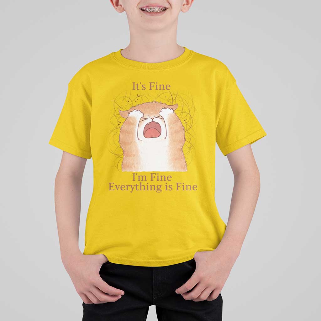 Its Fine I am Fine Everything is Fine Funny Cat Lover T Shirt For Kid - Wonder Print Shop