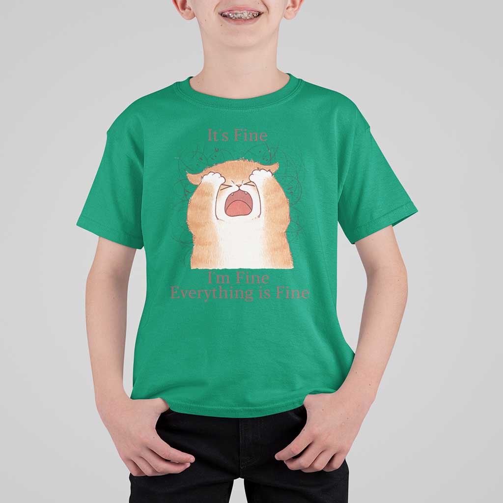 Its Fine I am Fine Everything is Fine Funny Cat Lover T Shirt For Kid - Wonder Print Shop