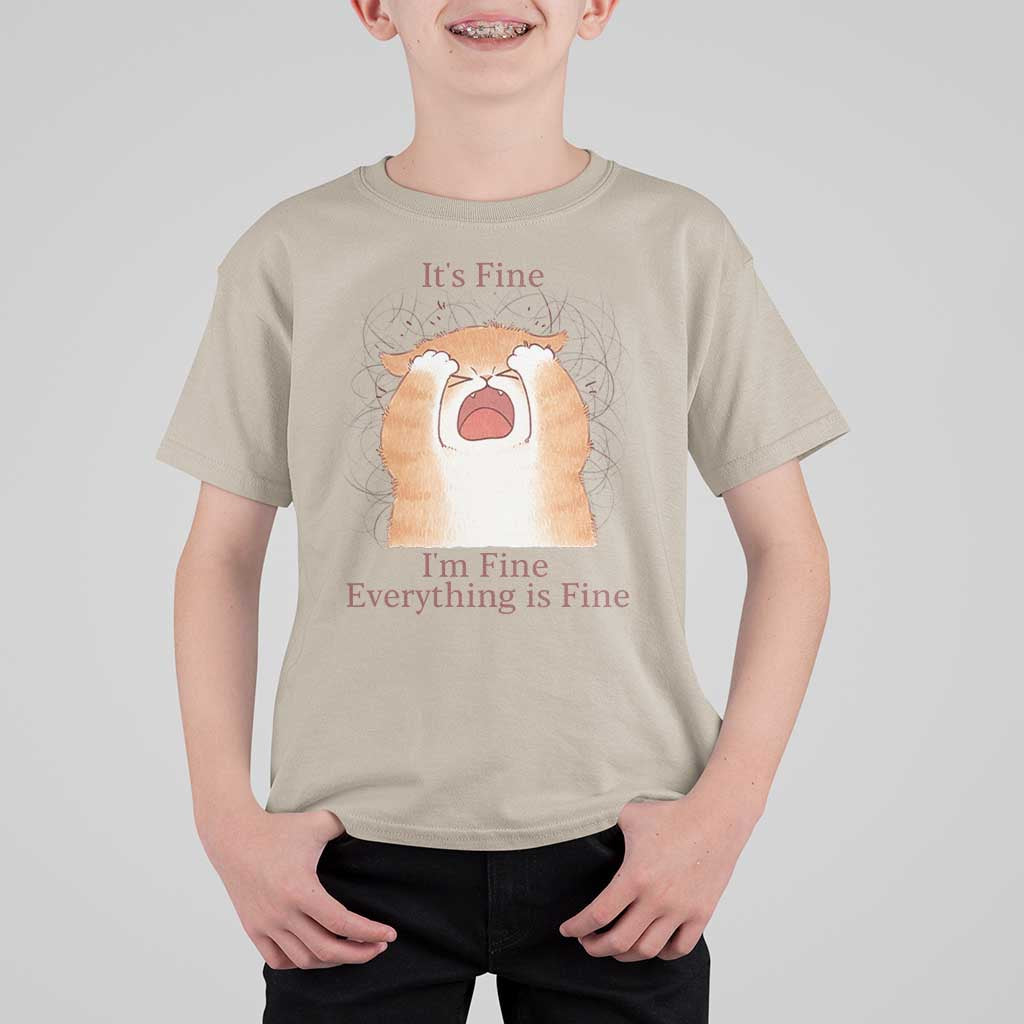 Its Fine I am Fine Everything is Fine Funny Cat Lover T Shirt For Kid - Wonder Print Shop