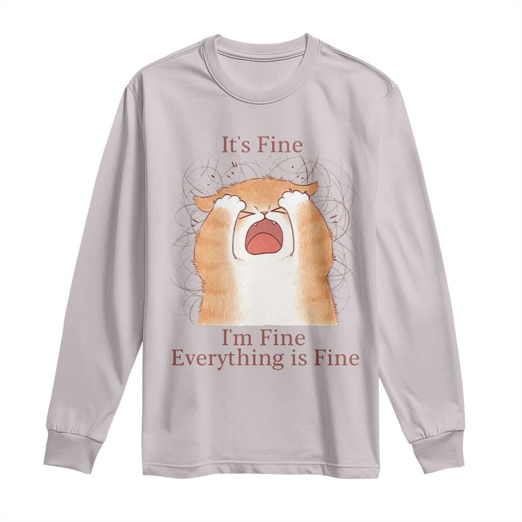 Its Fine I am Fine Everything is Fine Funny Cat Lover Long Sleeve Shirt - Wonder Print Shop