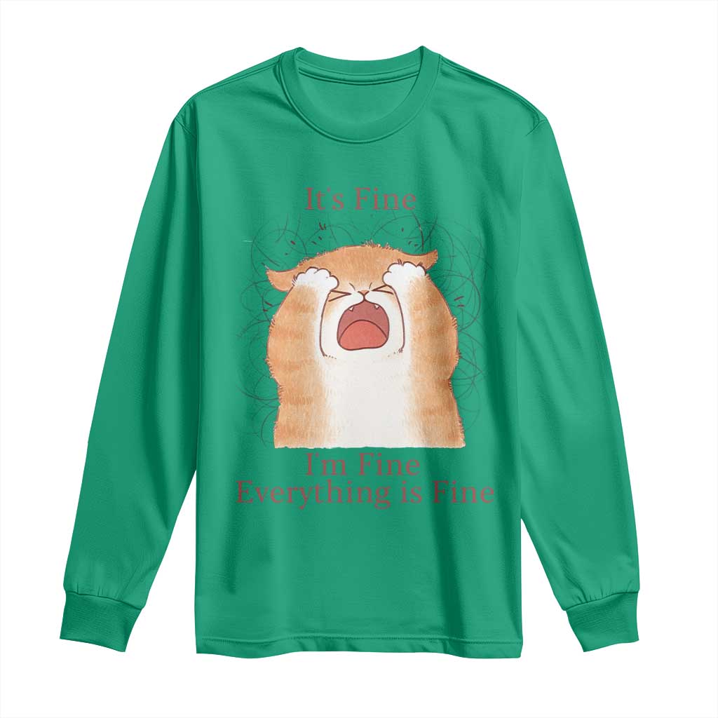 Its Fine I am Fine Everything is Fine Funny Cat Lover Long Sleeve Shirt - Wonder Print Shop