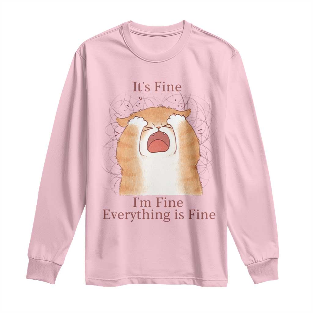 Its Fine I am Fine Everything is Fine Funny Cat Lover Long Sleeve Shirt - Wonder Print Shop