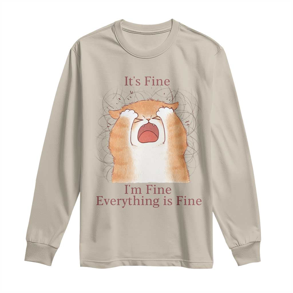 Its Fine I am Fine Everything is Fine Funny Cat Lover Long Sleeve Shirt - Wonder Print Shop