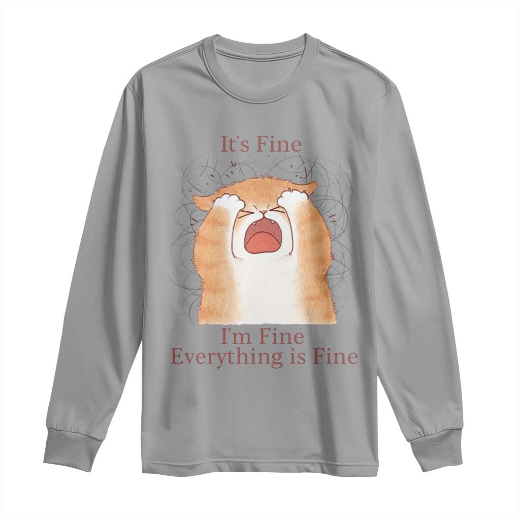 Its Fine I am Fine Everything is Fine Funny Cat Lover Long Sleeve Shirt - Wonder Print Shop