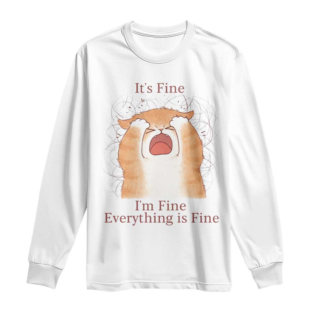 Its Fine I am Fine Everything is Fine Funny Cat Lover Long Sleeve Shirt - Wonder Print Shop