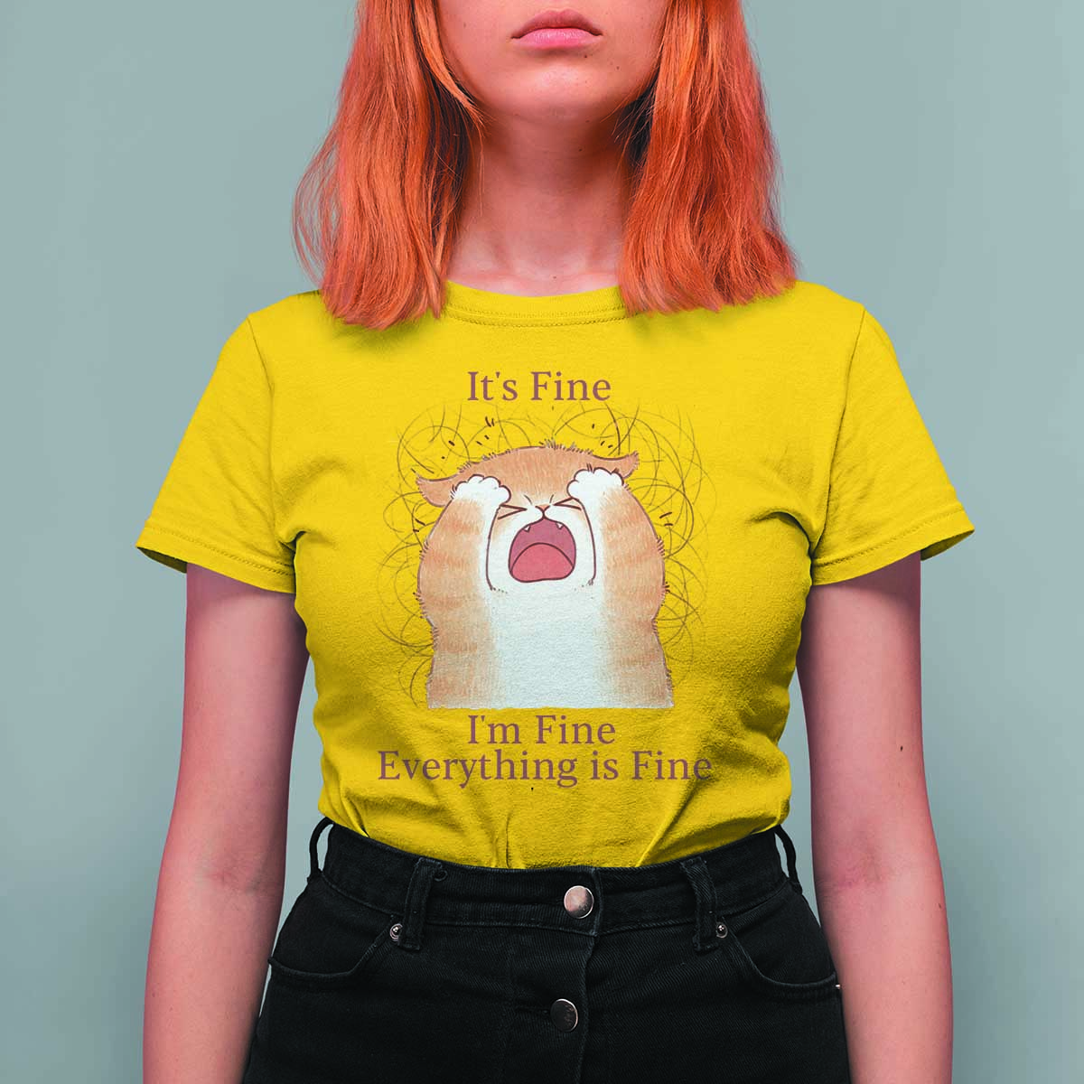 Its Fine I am Fine Everything is Fine Funny Cat Lover T Shirt For Women - Wonder Print Shop