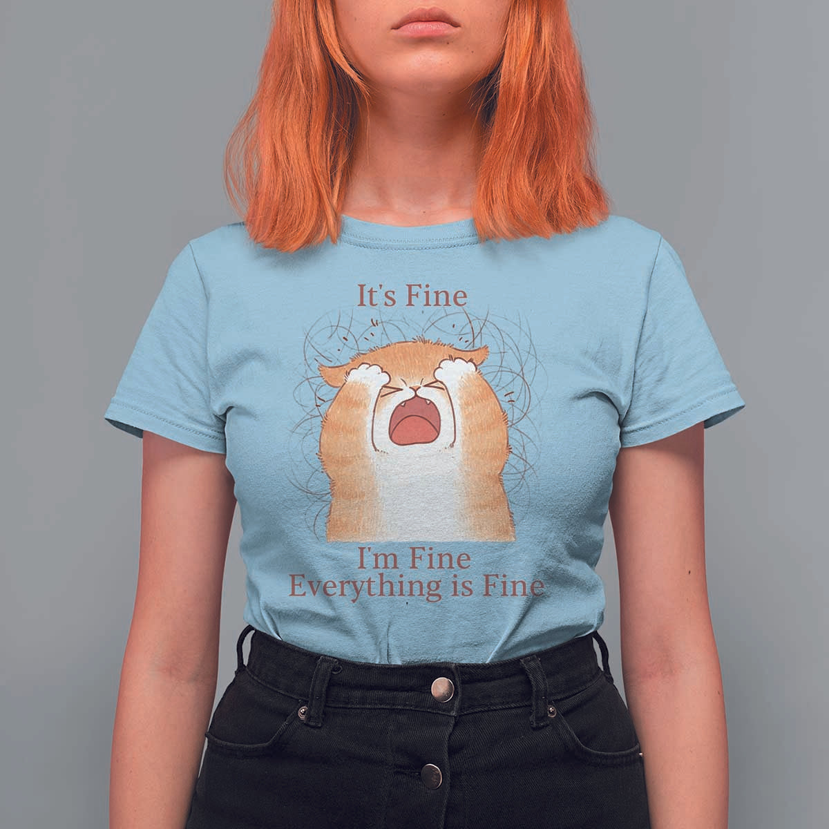 Its Fine I am Fine Everything is Fine Funny Cat Lover T Shirt For Women - Wonder Print Shop