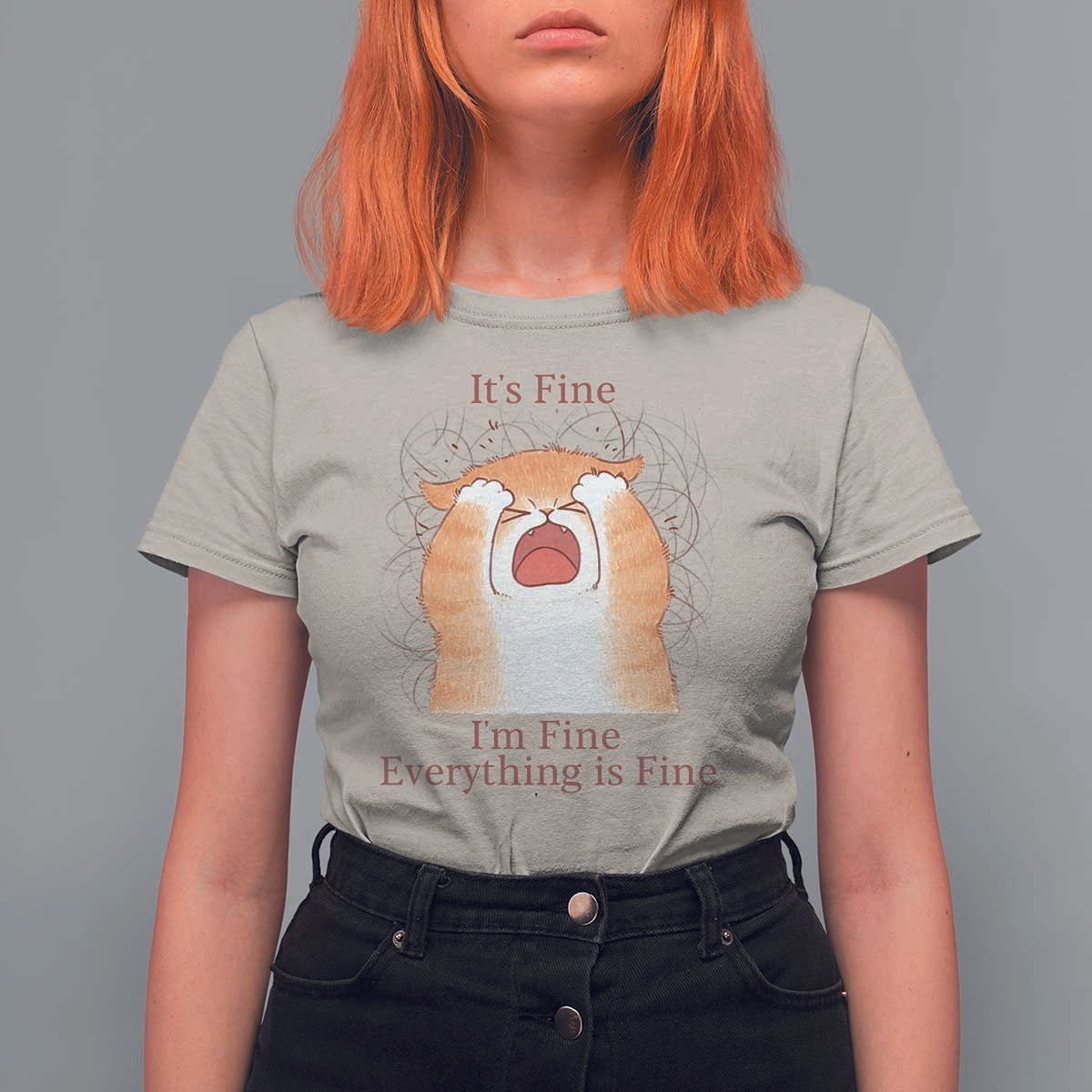 Its Fine I am Fine Everything is Fine Funny Cat Lover T Shirt For Women - Wonder Print Shop
