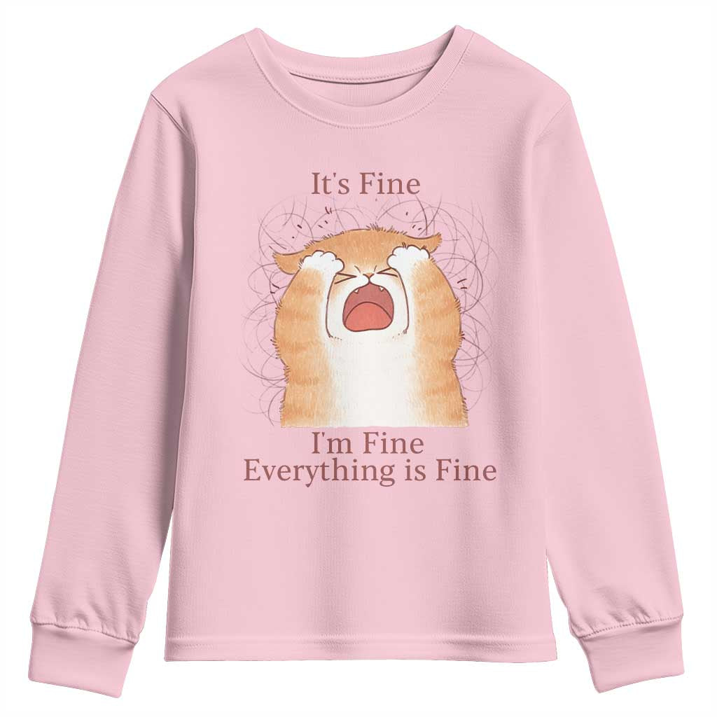 Its Fine I am Fine Everything is Fine Funny Cat Lover Youth Sweatshirt - Wonder Print Shop