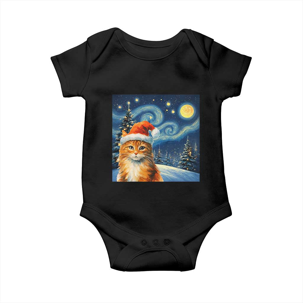 Christmas Van Gogh Cat Baby Onesie In Santa Hat Starry Night - Wonder Print Shop