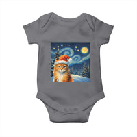 Christmas Van Gogh Cat Baby Onesie In Santa Hat Starry Night - Wonder Print Shop