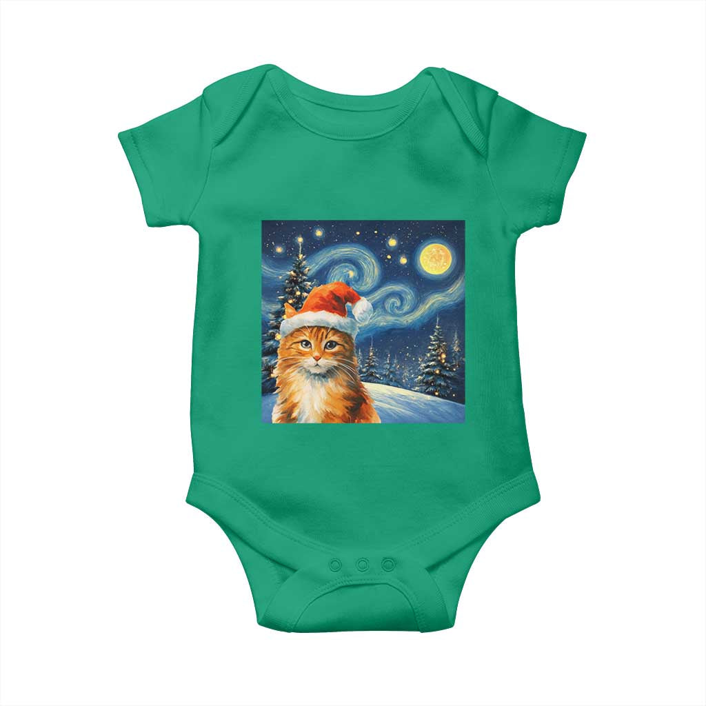 Christmas Van Gogh Cat Baby Onesie In Santa Hat Starry Night - Wonder Print Shop