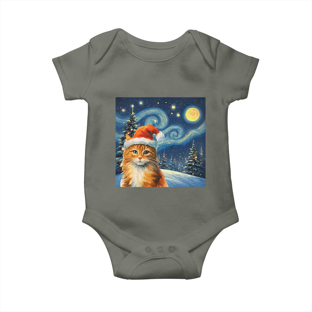 Christmas Van Gogh Cat Baby Onesie In Santa Hat Starry Night - Wonder Print Shop