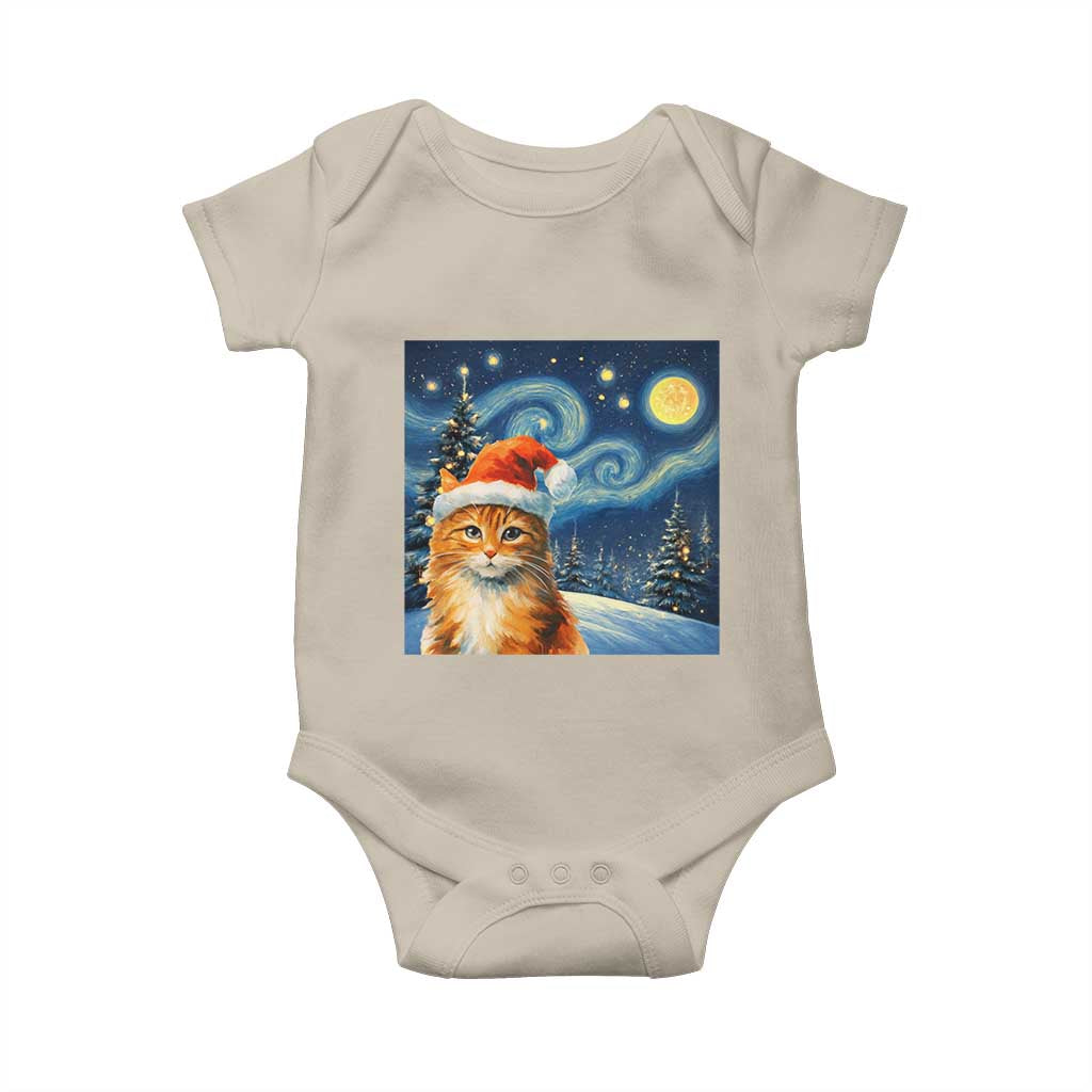 Christmas Van Gogh Cat Baby Onesie In Santa Hat Starry Night - Wonder Print Shop