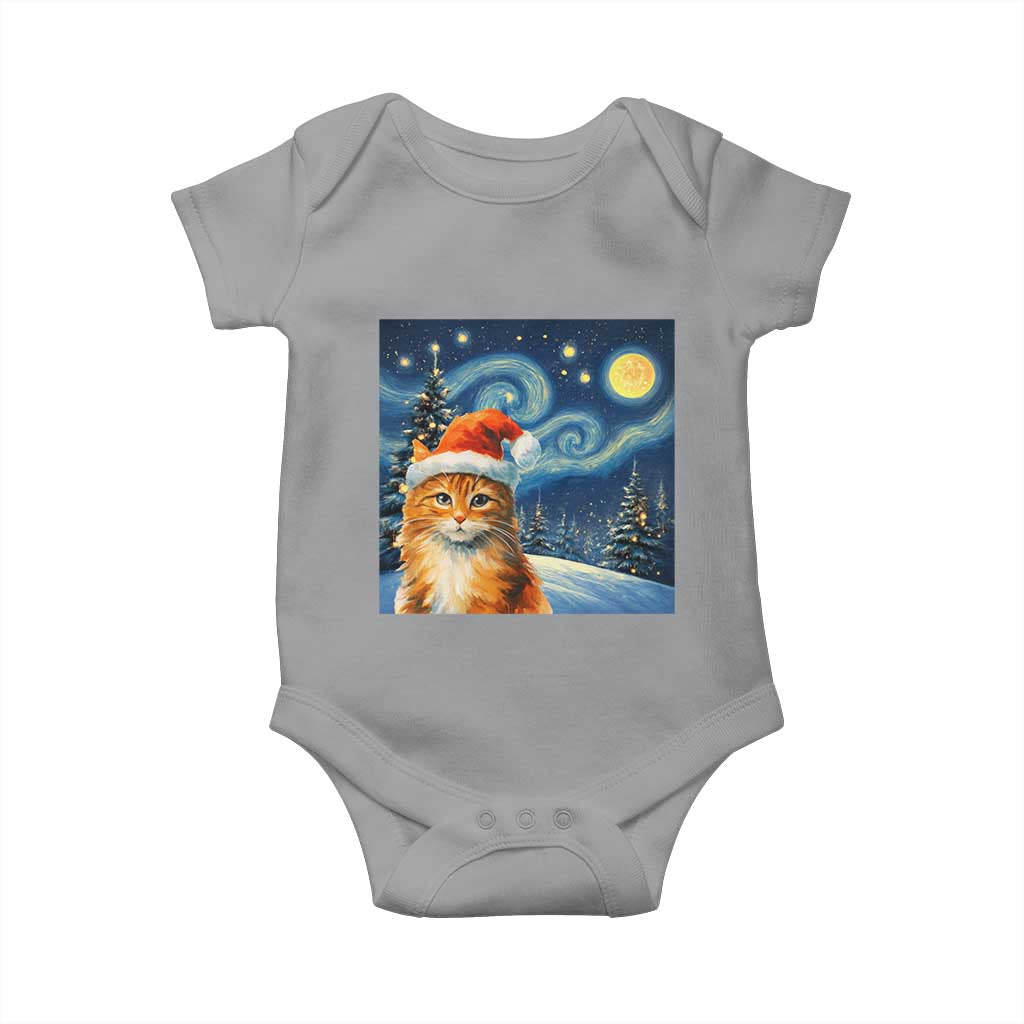 Christmas Van Gogh Cat Baby Onesie In Santa Hat Starry Night - Wonder Print Shop