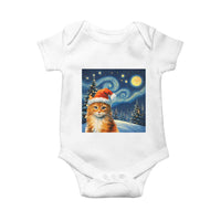 Christmas Van Gogh Cat Baby Onesie In Santa Hat Starry Night - Wonder Print Shop