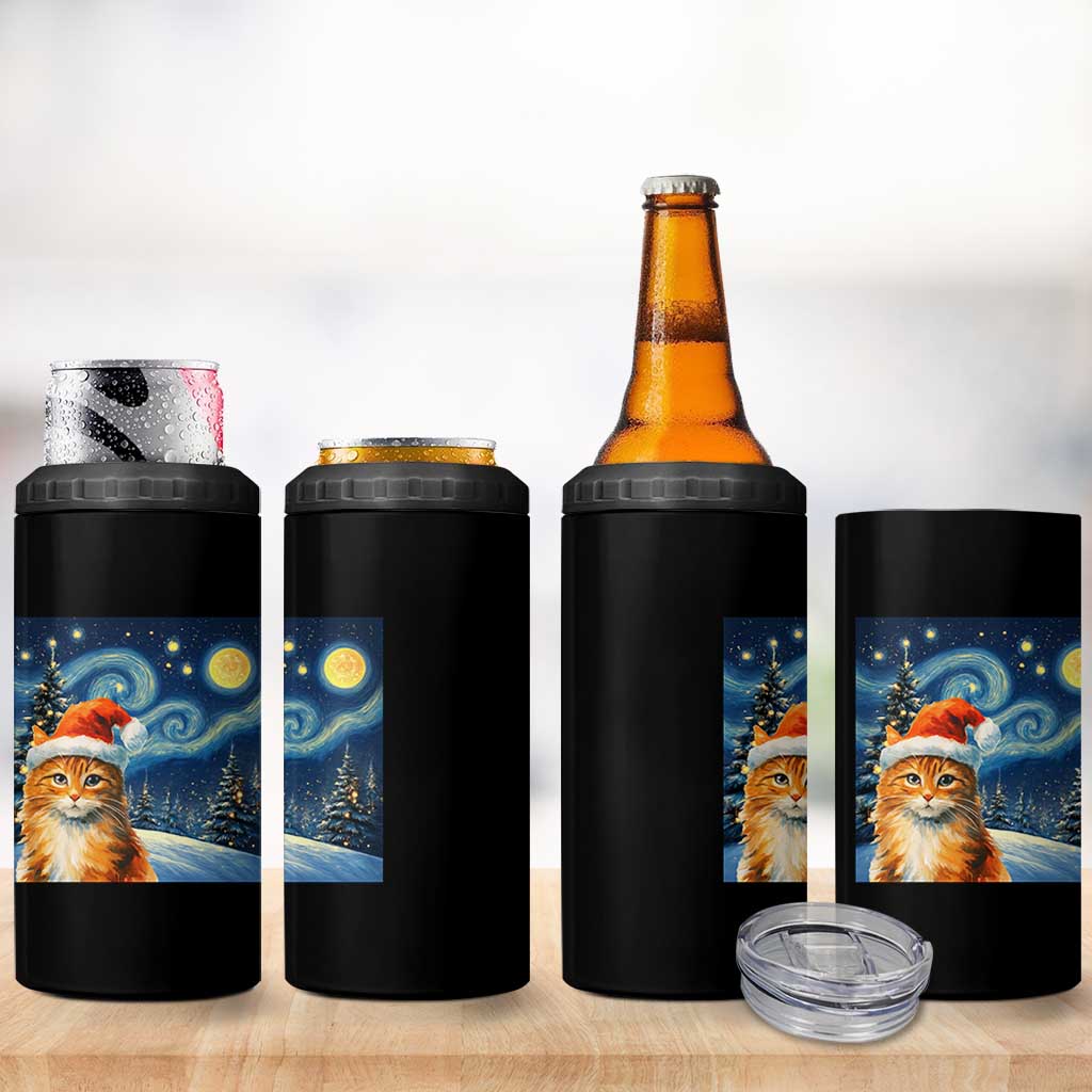 Christmas Van Gogh Cat 4 in 1 Can Cooler Tumbler In Santa Hat Starry Night