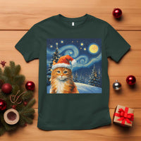 Christmas Van Gogh Cat T Shirt In Santa Hat Starry Night - Wonder Print Shop