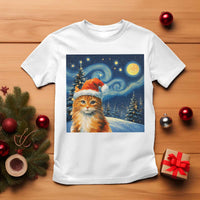 Christmas Van Gogh Cat T Shirt In Santa Hat Starry Night - Wonder Print Shop