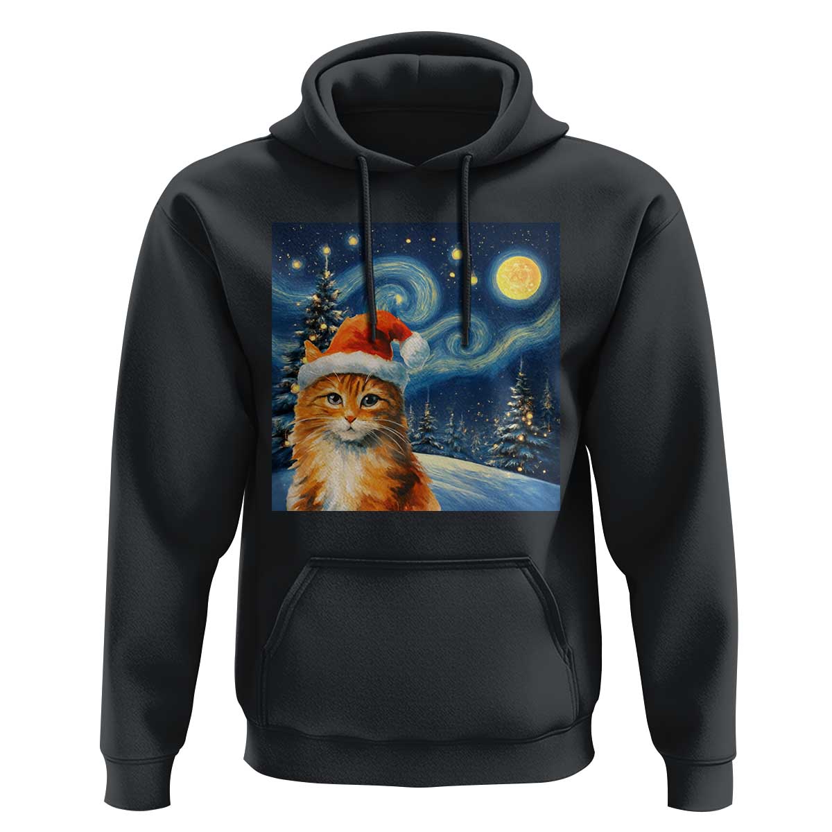 Christmas Van Gogh Cat Hoodie In Santa Hat Starry Night - Wonder Print Shop