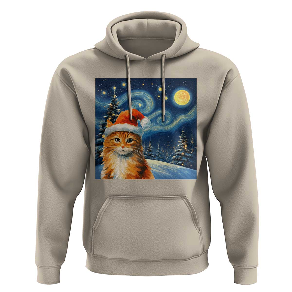 Christmas Van Gogh Cat Hoodie In Santa Hat Starry Night - Wonder Print Shop