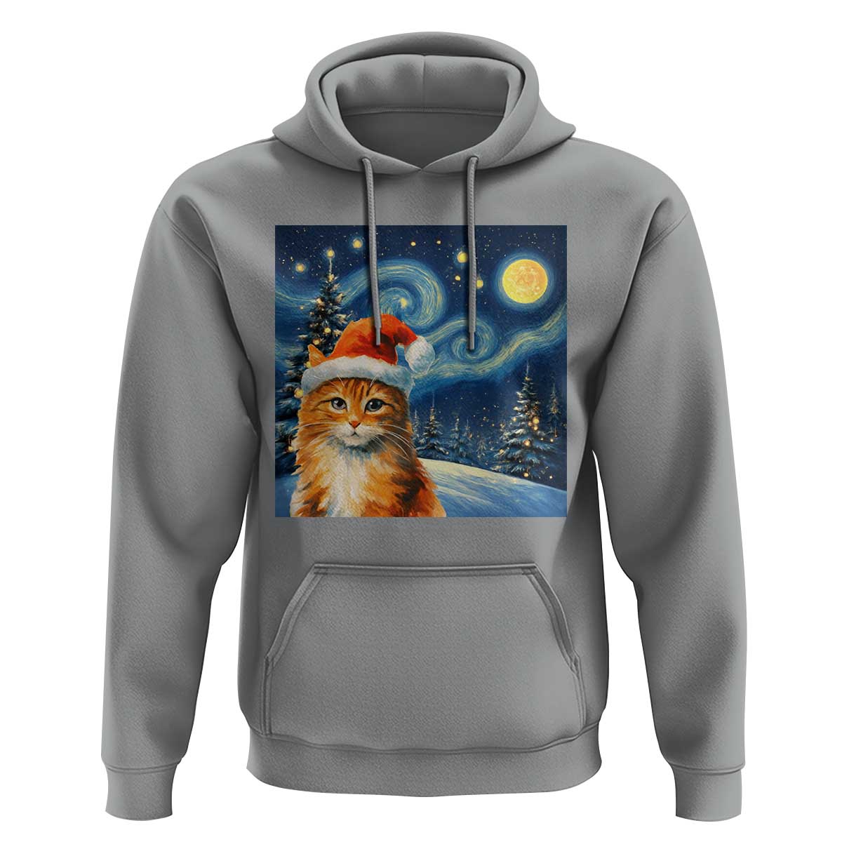 Christmas Van Gogh Cat Hoodie In Santa Hat Starry Night - Wonder Print Shop