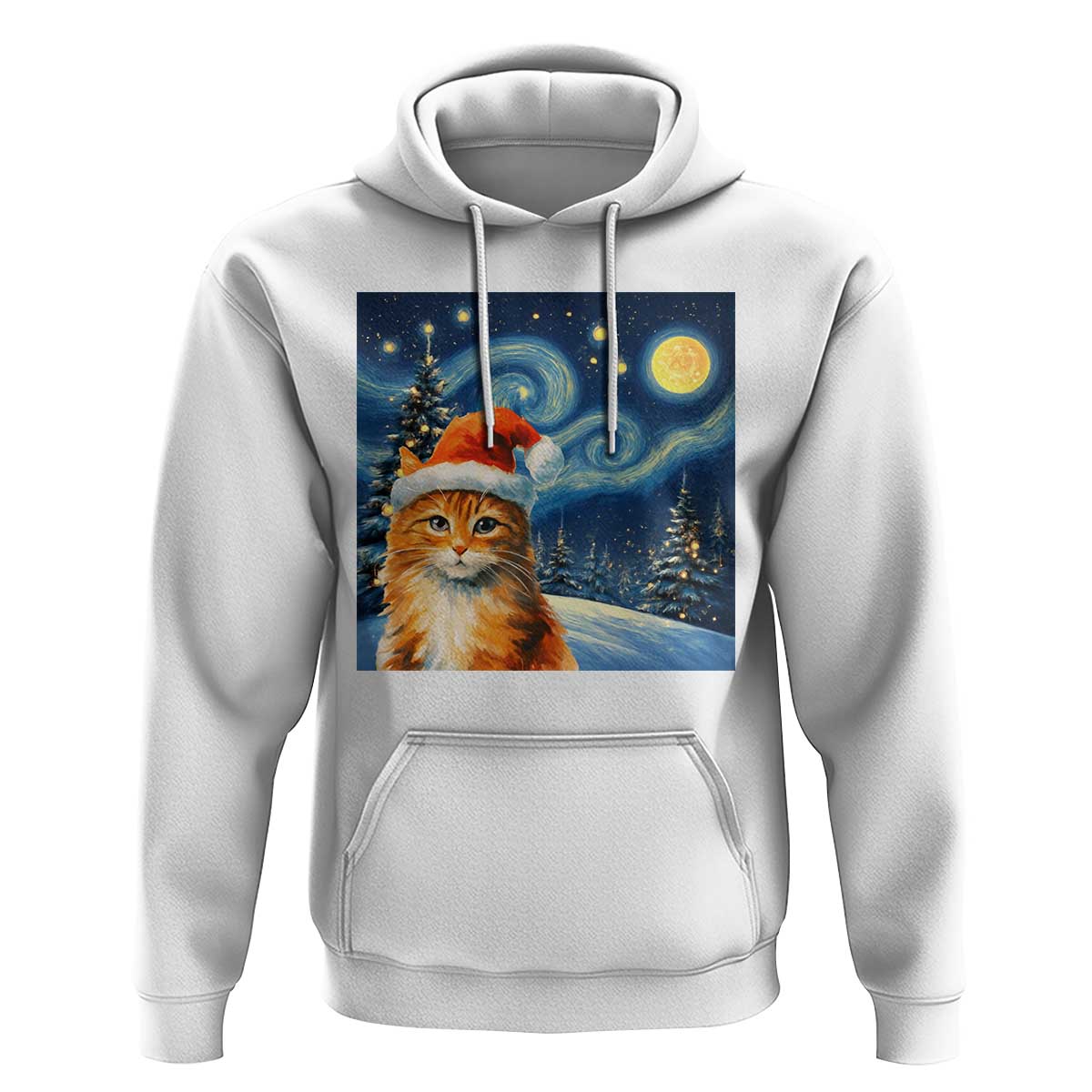 Christmas Van Gogh Cat Hoodie In Santa Hat Starry Night - Wonder Print Shop