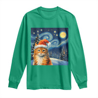 Christmas Van Gogh Cat Long Sleeve Shirt In Santa Hat Starry Night - Wonder Print Shop