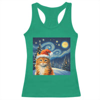 Christmas Van Gogh Cat Racerback Tank Top In Santa Hat Starry Night - Wonder Print Shop