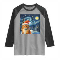 Christmas Van Gogh Cat Raglan Shirt In Santa Hat Starry Night - Wonder Print Shop