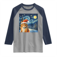 Christmas Van Gogh Cat Raglan Shirt In Santa Hat Starry Night - Wonder Print Shop
