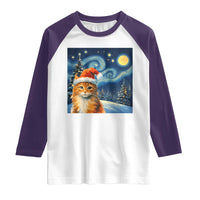 Christmas Van Gogh Cat Raglan Shirt In Santa Hat Starry Night - Wonder Print Shop