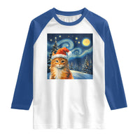 Christmas Van Gogh Cat Raglan Shirt In Santa Hat Starry Night - Wonder Print Shop