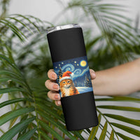 Christmas Van Gogh Cat Skinny Tumbler In Santa Hat Starry Night