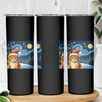 Christmas Van Gogh Cat Skinny Tumbler In Santa Hat Starry Night