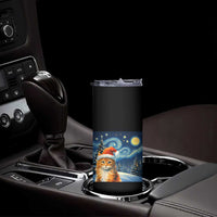 Christmas Van Gogh Cat Skinny Tumbler In Santa Hat Starry Night