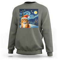 Christmas Van Gogh Cat Sweatshirt In Santa Hat Starry Night - Wonder Print Shop