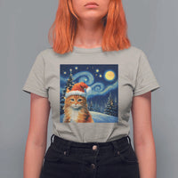Christmas Van Gogh Cat T Shirt For Women In Santa Hat Starry Night - Wonder Print Shop
