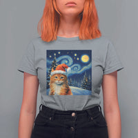 Christmas Van Gogh Cat T Shirt For Women In Santa Hat Starry Night - Wonder Print Shop