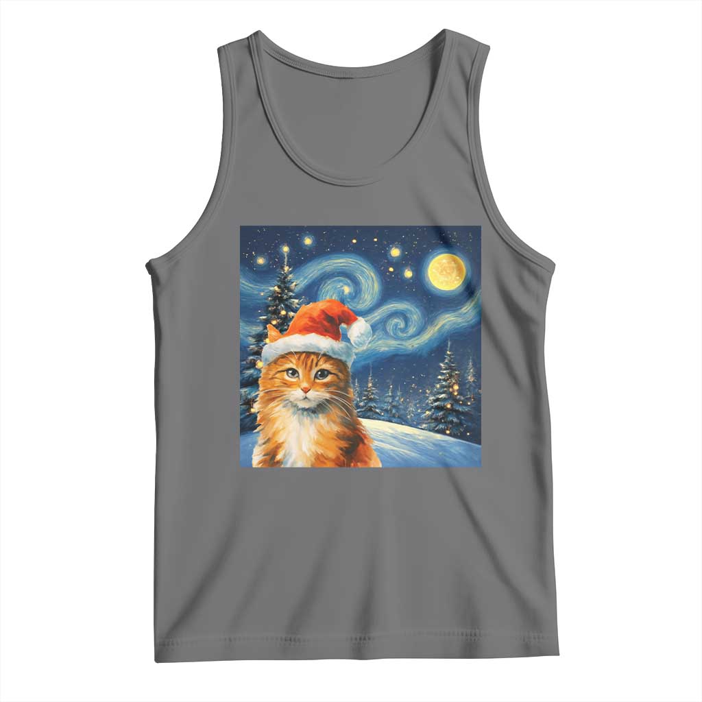 Christmas Van Gogh Cat Tank Top In Santa Hat Starry Night - Wonder Print Shop