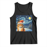 Christmas Van Gogh Cat Tank Top In Santa Hat Starry Night - Wonder Print Shop