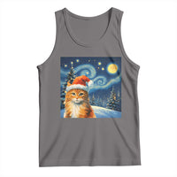 Christmas Van Gogh Cat Tank Top In Santa Hat Starry Night - Wonder Print Shop