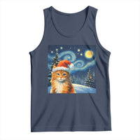 Christmas Van Gogh Cat Tank Top In Santa Hat Starry Night - Wonder Print Shop