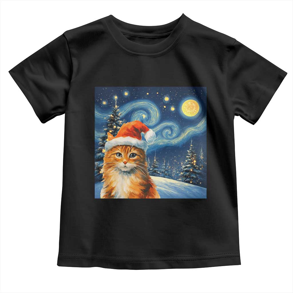Christmas Van Gogh Cat Toddler T Shirt In Santa Hat Starry Night - Wonder Print Shop