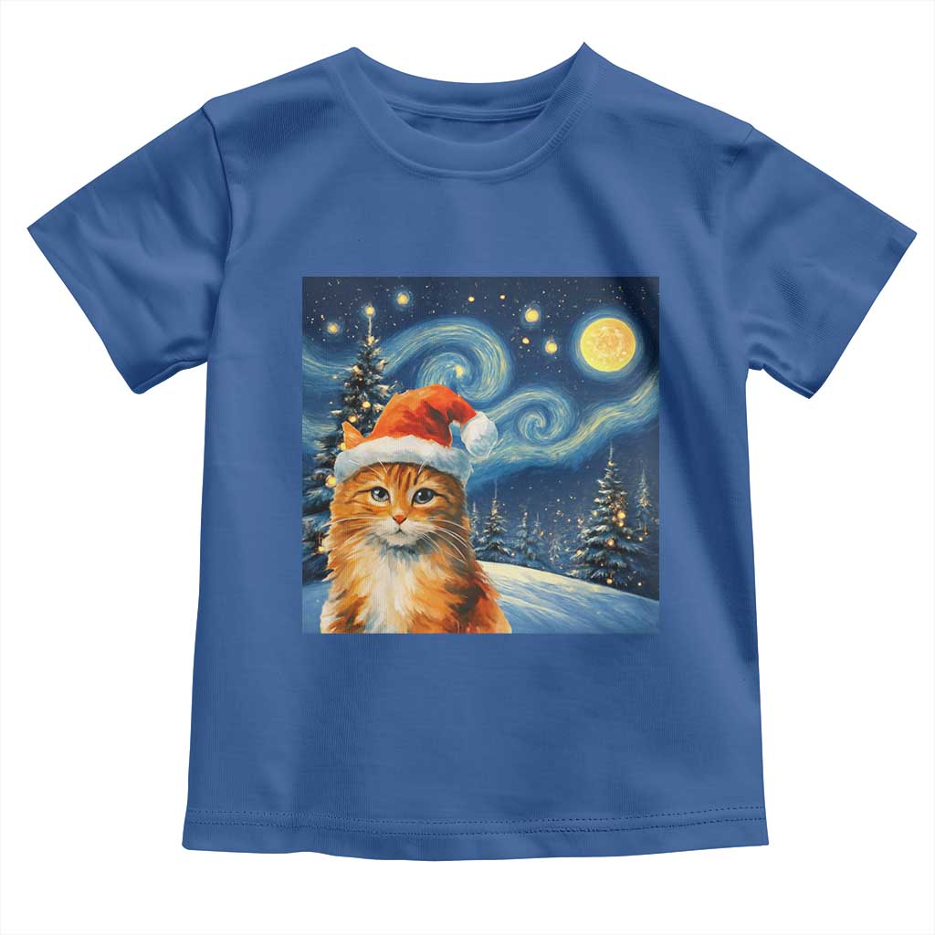 Christmas Van Gogh Cat Toddler T Shirt In Santa Hat Starry Night - Wonder Print Shop