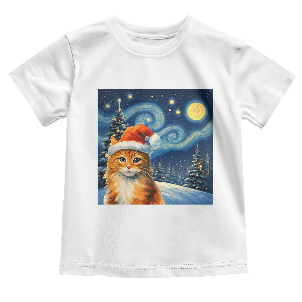 Christmas Van Gogh Cat Toddler T Shirt In Santa Hat Starry Night - Wonder Print Shop