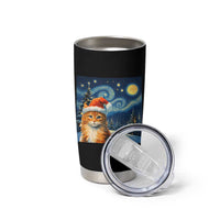 Christmas Van Gogh Cat Tumbler Cup In Santa Hat Starry Night