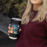 Christmas Van Gogh Cat Tumbler Cup In Santa Hat Starry Night