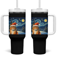 Christmas Van Gogh Cat Tumbler With Handle In Santa Hat Starry Night